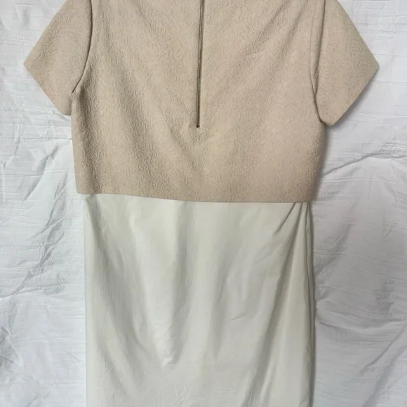 Cream Sheath Midi Dress with Crew Neck for Work
